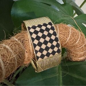 Iris Apfel Estate! Checkerboard black & shimmering gold metal bracelet!